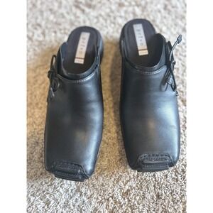 Privo by Clarks Grunge Black Leather Mules Clogs Square Slip On Shoes 8M